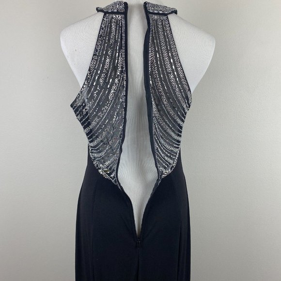 Say Yes To The Prom Dress Gown 5 Black Halter Rhinestone Embellished Gown Long - Picture 8 of 12